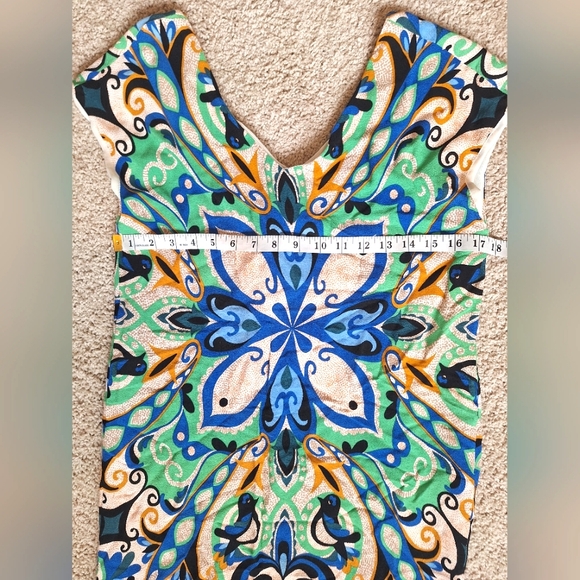 Anthropologie Maeve Womens Bluw And Green Folksong Shift Dress V-Neck - Size XS - Picture 4 of 9